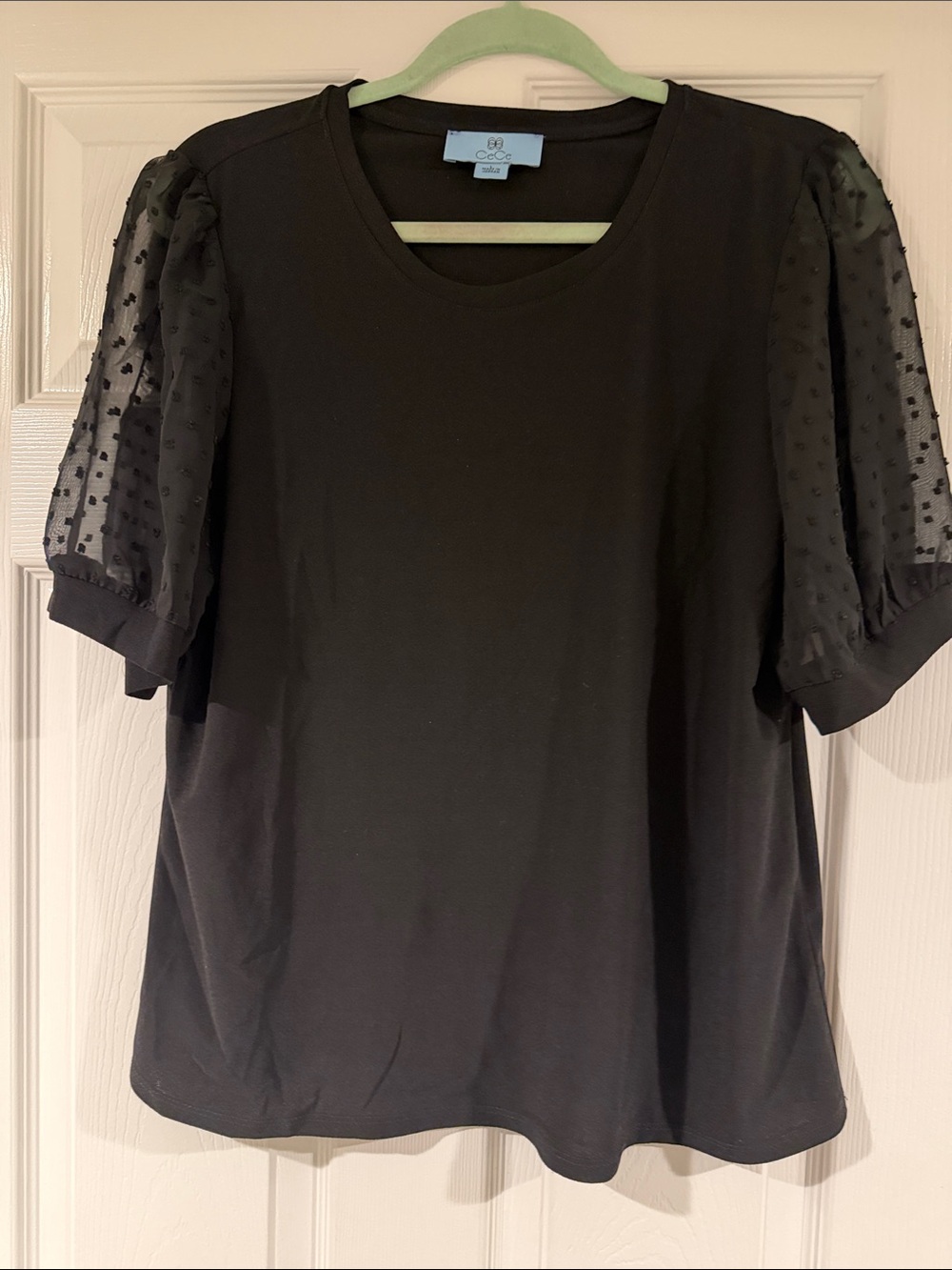 CeCe Black Puff Sleeve Knit Top